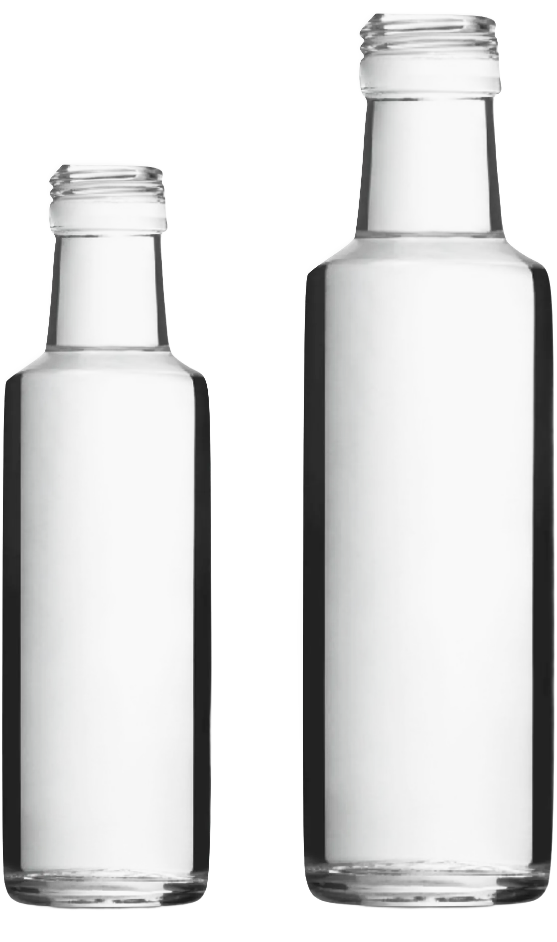 Due bottigliette di vetro da 100 e 250 ml